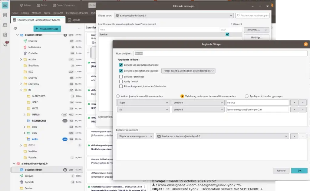 Filtres de messages dans Thunderbird