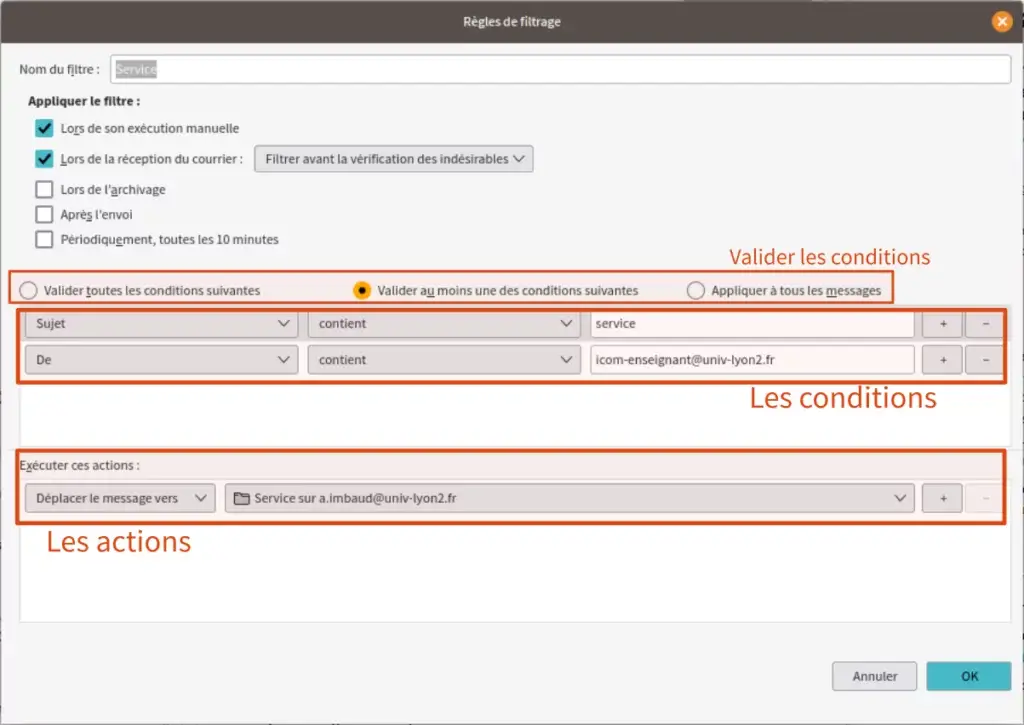 Règles de filtrage dans Thunderbird