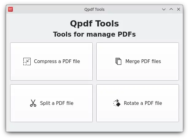 Interface de QPDF Tools pour travailler avec des PDF