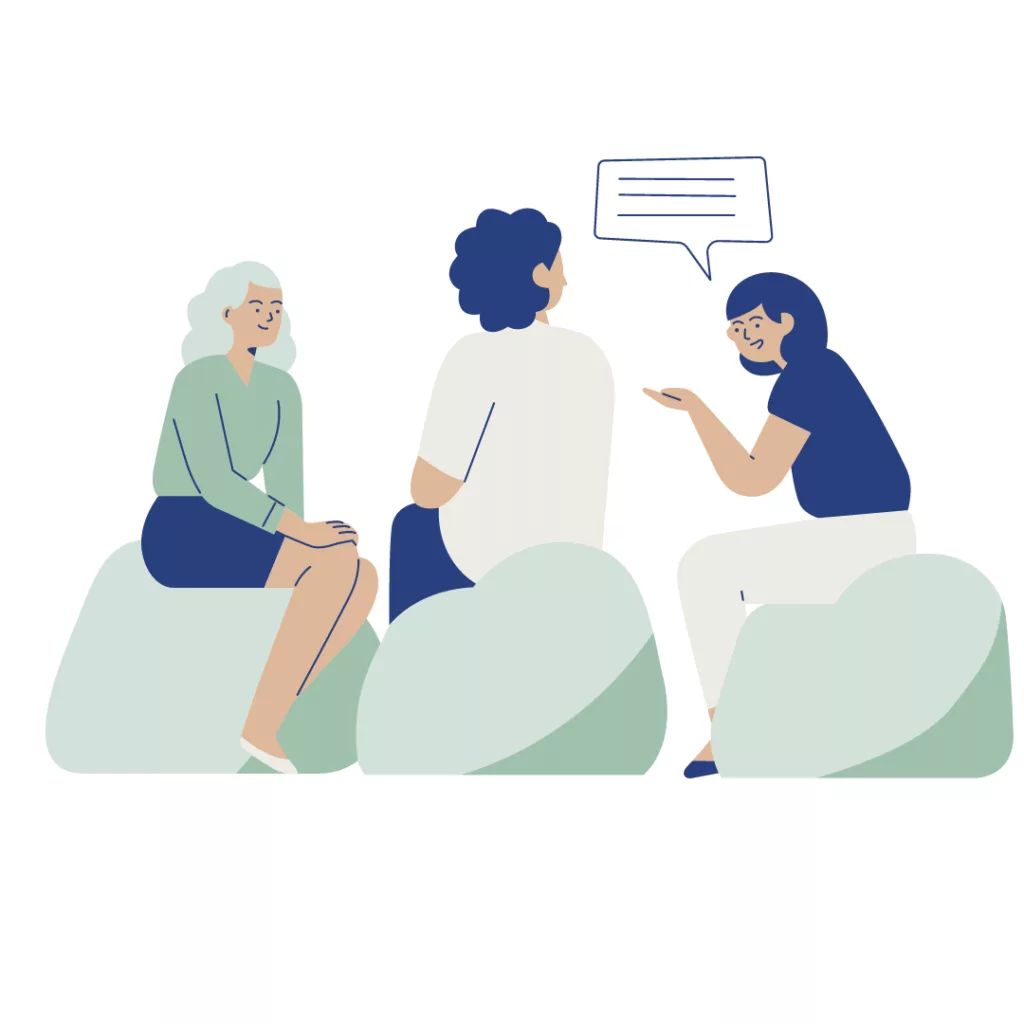 Illustration de trois personnes discutant