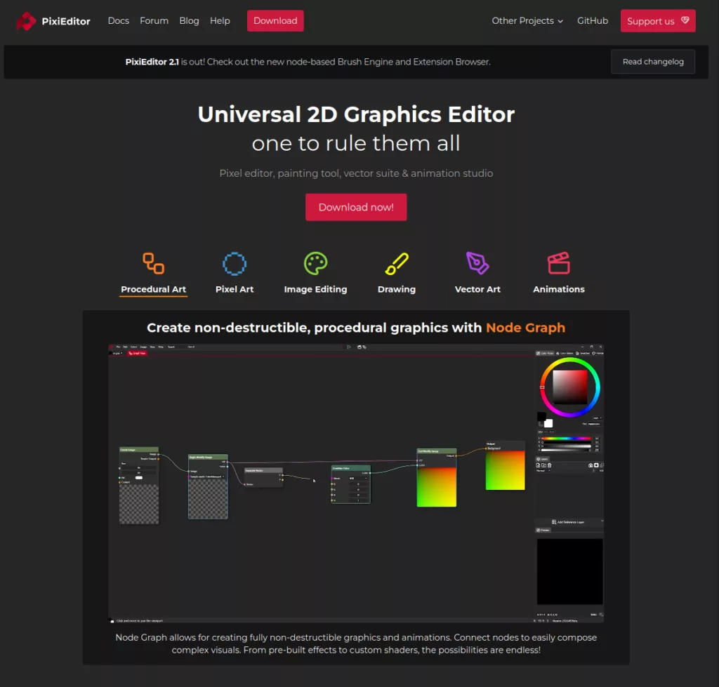 Site web de PixiEditor, alternative à GIMP